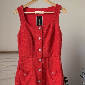 NWT Women's TAYLOR Red Tweed Sleeveless Shift Dress Size 6